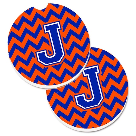 Carolines Treasures Letter J Chevron Orange and Blue Set of 2 Cup Holder Car Coaster CJ1044-JCARC